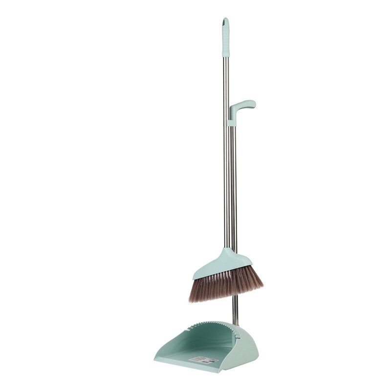 Five row wool windproof broom dustpan set household commercial cleaning soft wool plastic stainless steel broom dustpan set: Light grey dark grey