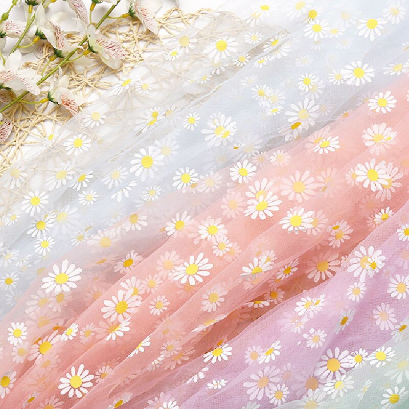 Daisy trykt organza stoff for jenter sommerkjole prinsesse kjole håndlaget diy klesdekorasjon liten daisy diy tyll