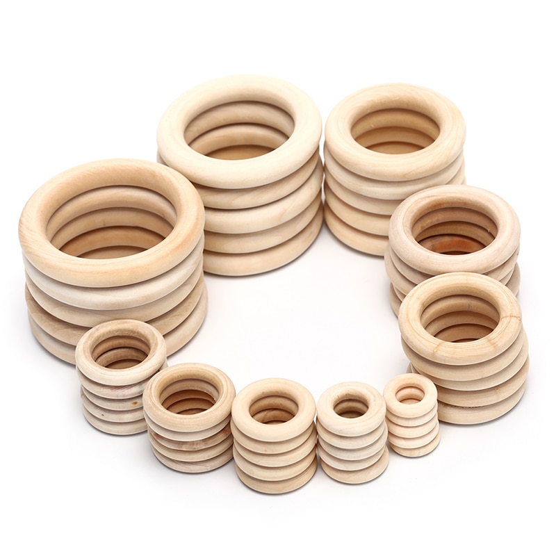 5-50pcs Natural Color 2-7cm Wooden Beads Pendant Connectors Circles Rings Beads Unfinished Natural Wood Wall Hanging Ornament