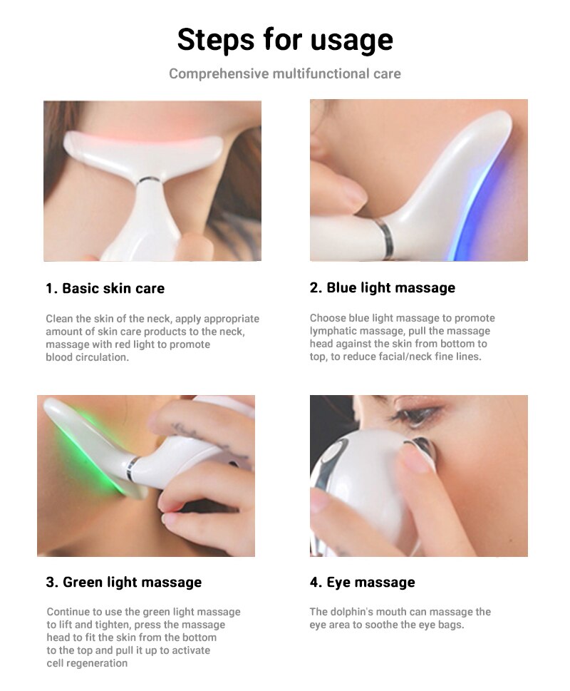 LED Beauty Instrument Photon Therapy Neck Massager Skin Lifting Firming Care Tool Facial Wrinkle Removal Machine Vibration