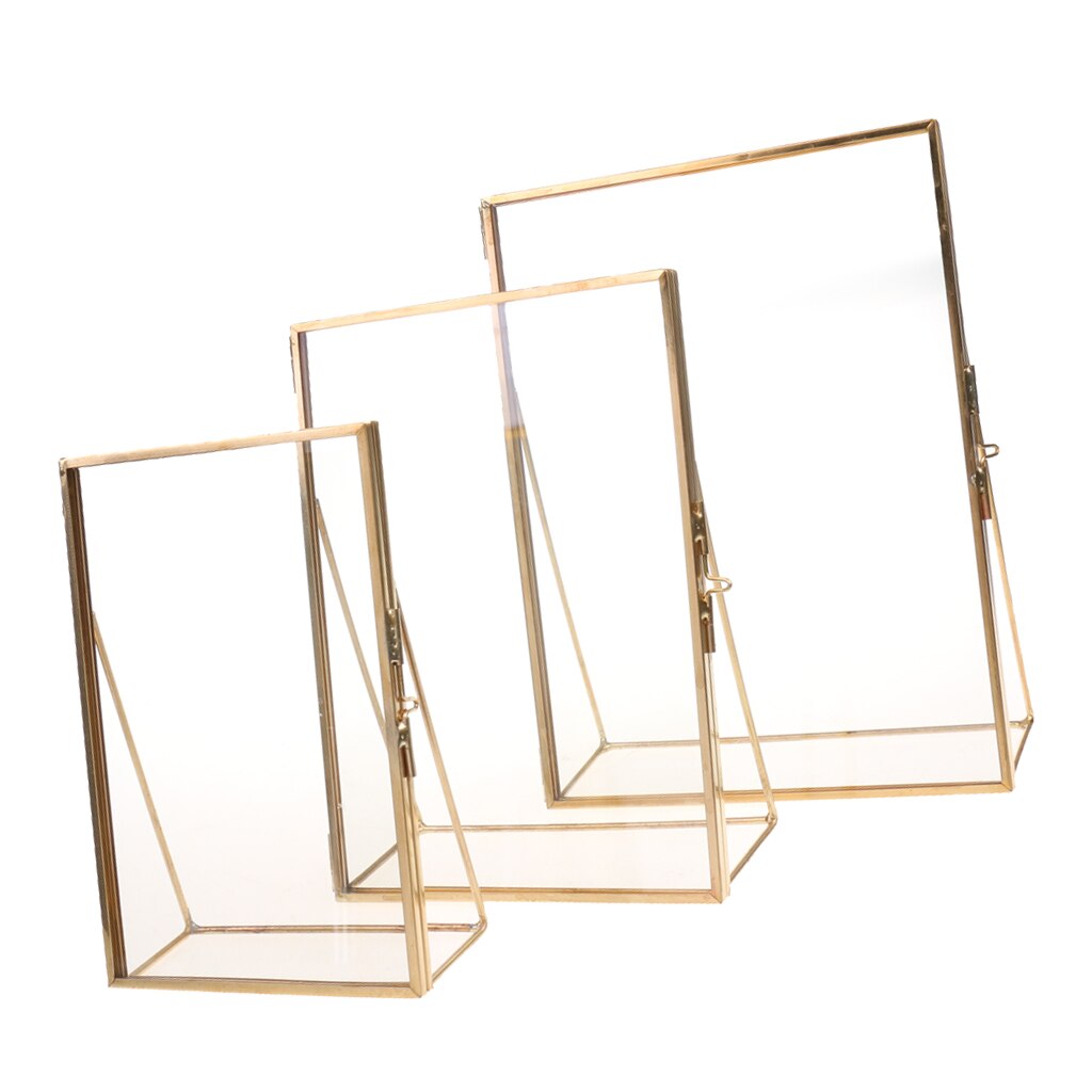 Simple Antique Brass Gold Rectangle Transparent Glass Photo Picture Frame for Home Wedding Party Decoration