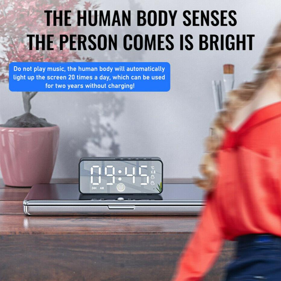 Multifunction Alarm Clock Mirror LED Alarm Clock Wireless Bluetooth Music Player Electronic Digital Alarm Clock Home Decoration