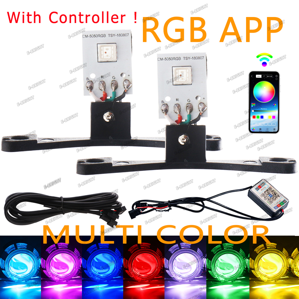 Ojos de Ángel demonio 2P, ojos malvados, Control por aplicación RGB para lente de proyecto de xenón de 2,5 pulgadas y 2,8 pulgadas, faro de Motor para coche, luz decorativa de luz diurna: Multicolor