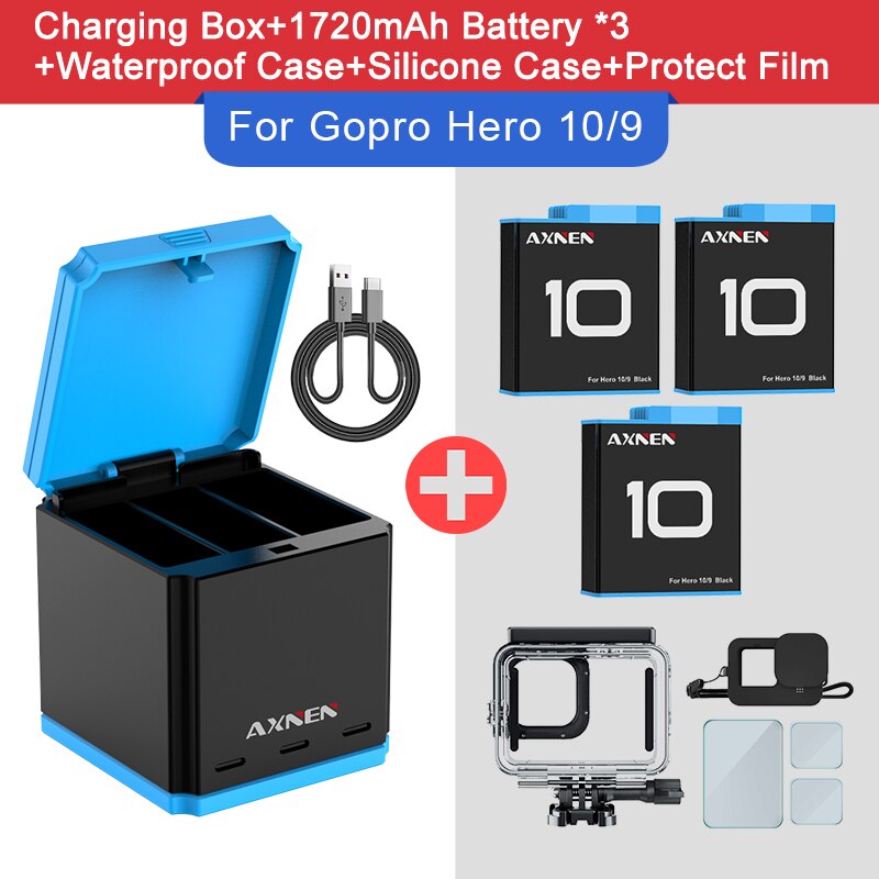 Zestaw baterii lub ładowarki do GoPro Hero 10 9 8 7 6 5 Gopro akcesoria do oryginalnego Go Pro Hero10 Hero8 Hero9 czarny aparat akcji