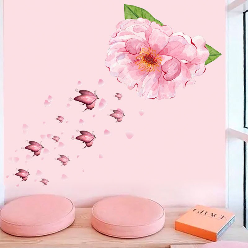 Rosa blommor väggdekaler för barnrum akvarell blomma vinyl tapet av flickor 3d barnkammare rum heminredning pvc dekaler: Fx64154