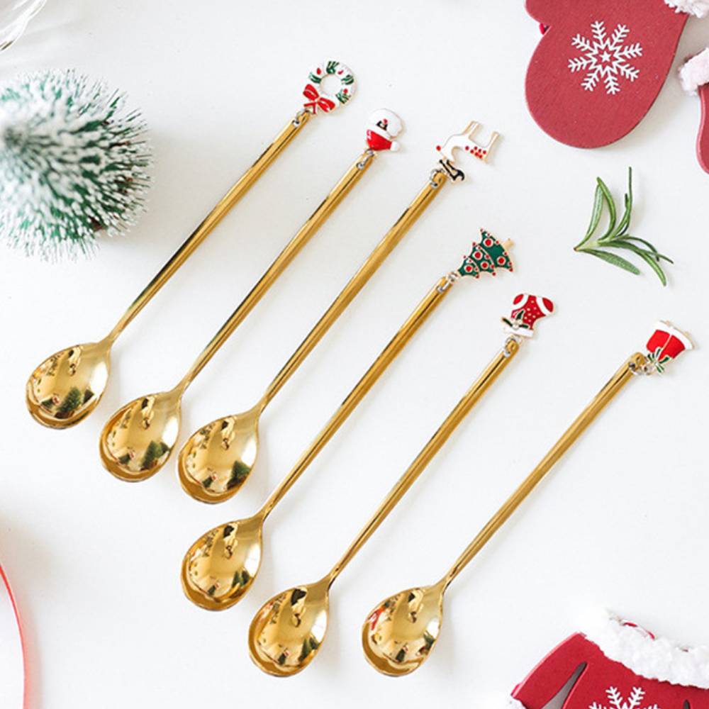 1 pc julsked bordsartiklar rostfritt sked år festbord ornament guldmjölk kaffesked hemdekorationer