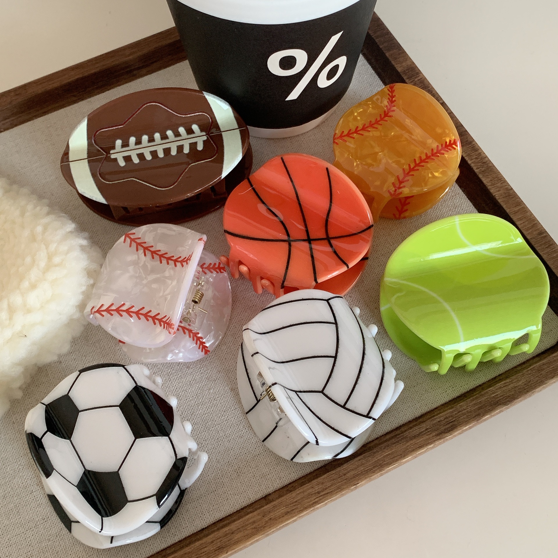 Deportes atléticos fútbol americano baloncesto béisbol pinzas en forma de garra mujeres niñas pelotas de fútbol accesorios para el cabello 2023