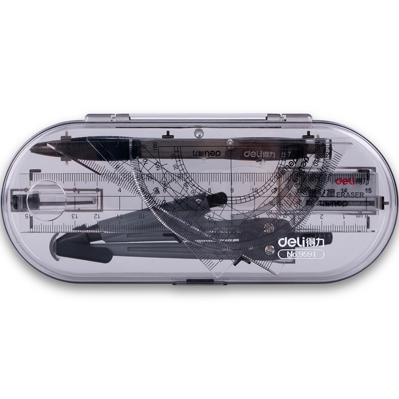 1 Set Portable School Math Geometry Set Protractor Drawing Compass Ruler Pencil Essentials Math Study Tool Kit with Storage Boxs