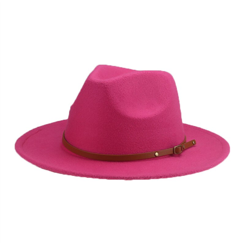 Hat Fedoras Women Winter Hats Felted Caps Hats for Men Solid Belt Casual Wedding Church Wide Brim Fedora Chapeau Femme Bonnet: rose red / 52-54cm(kids)