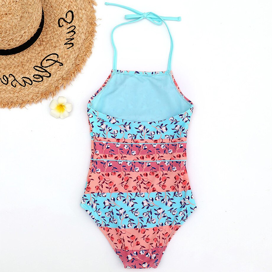 Halter Top Girl One Piece Swimsuit Print Children's Swimwear 7-14Y Teenage Girls Bathing Suit Monokini Swimming Beachwear
