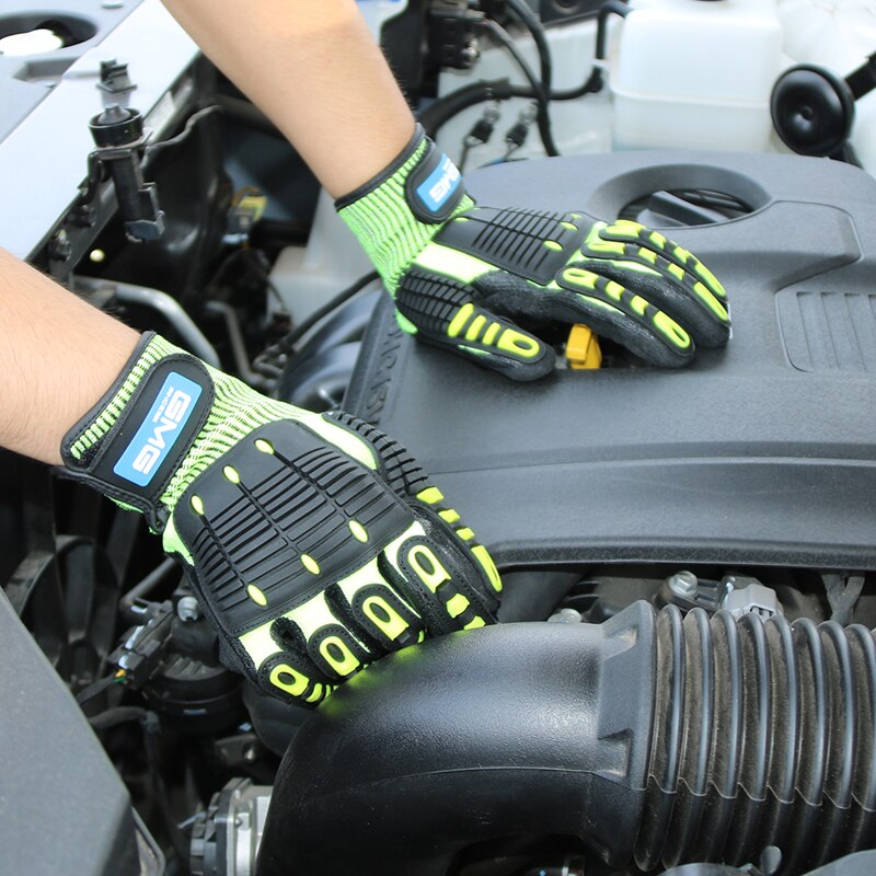 Anti Impact Gloves Anti Vibration oil-proof GMG Yellow HPPE GMG TPR Safety Work Gloves Cut Resistant Gloves
