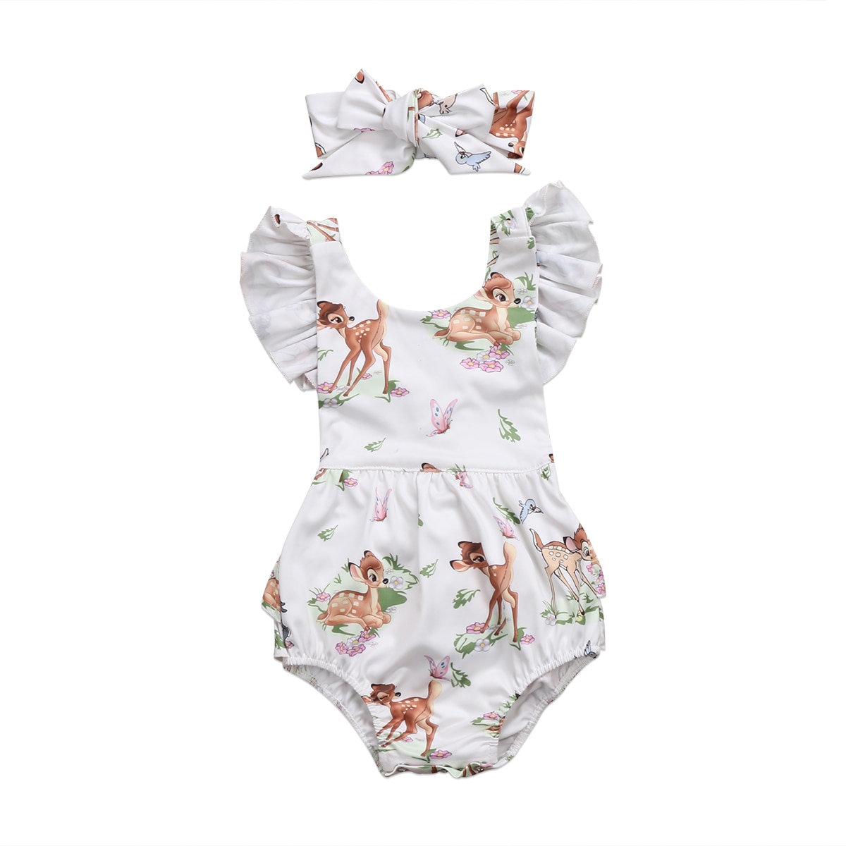 Citgeett 0-18m peuter babymeisje hert mouwloos schattig bodysuit jumpsuit zonnepak kleding outfit