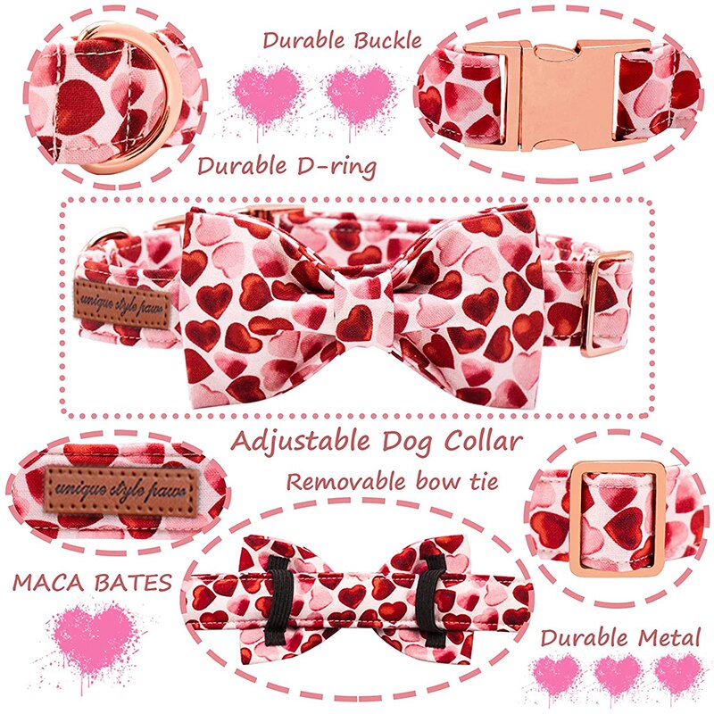 Unieke Stijl Poten Valentijn Rood Hart Halsband Met Strikje Verstelbare Huisdier Halsband Voor Grote Medium Kleine Hond