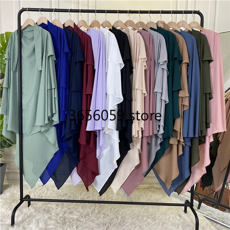 Ramadan Eid Prayer Garment Long Khimar Hijab Scarf Sleeveless Tops Islamic Women Abaya Jilbab Abayas Muslim Arab Clothing Niqab
