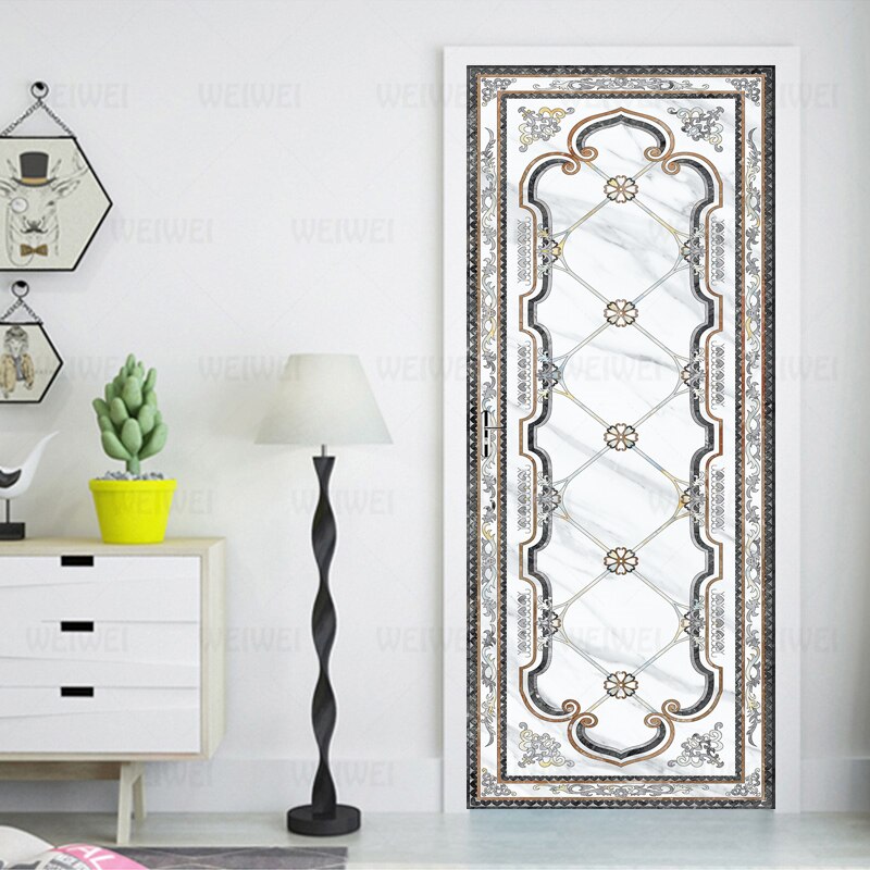 Pvc Waterdichte Zelfklevende Deur Sticker Marmer Bloem Patroon Behang Woonkamer Slaapkamer Deur Behang Muur Sticker Mural