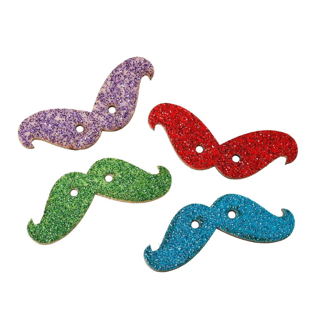 Wood Sewing Button Scrapbooking Mustache At Random Glitter Two Holes 4cm x 15mm,20 PCs