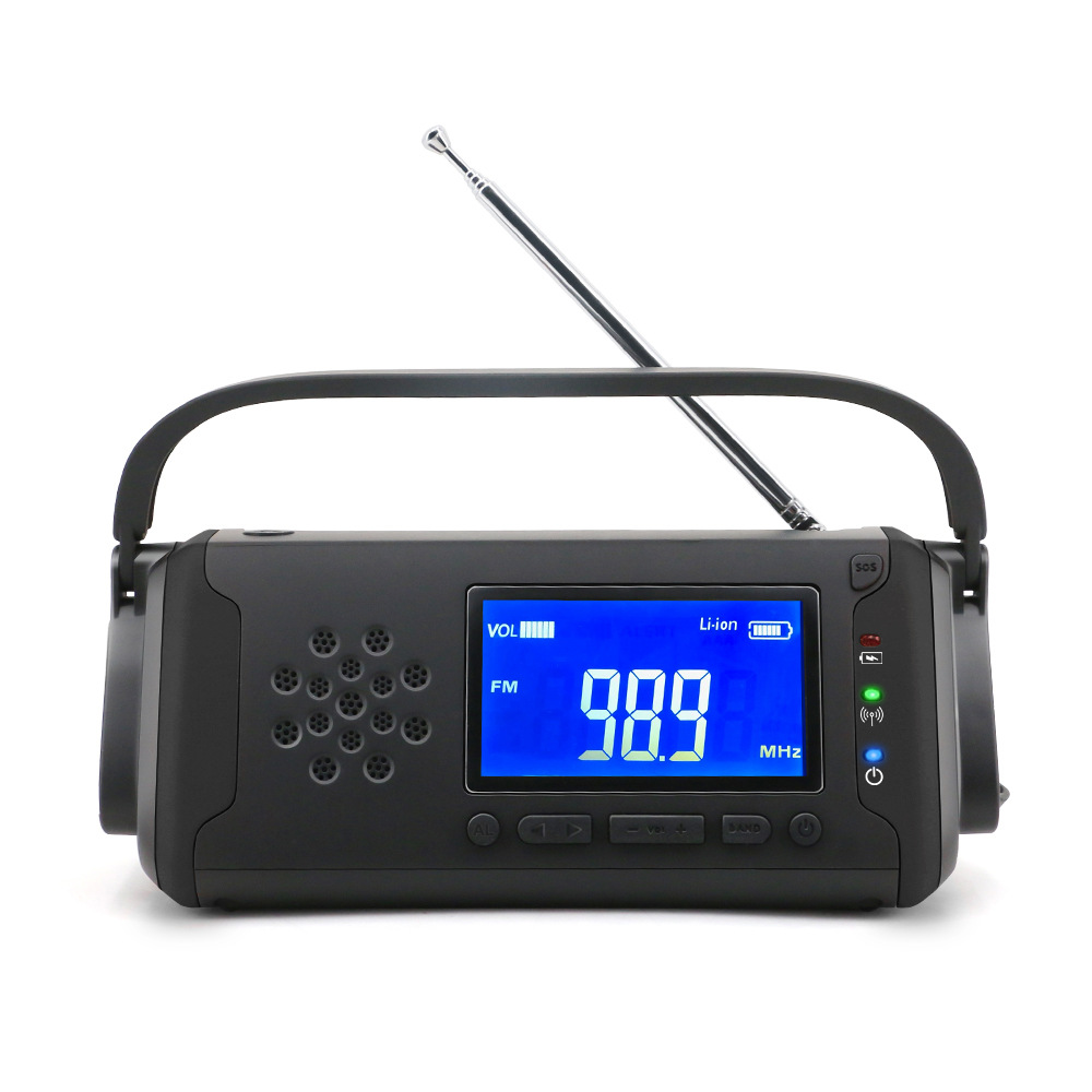 4000Mah Solar Radio Am/Fm Radio Lcd Multifunctionele Draagbare Emergency Radio Met Led Zaklamp Solar Mobiele Powerbank Radio: black