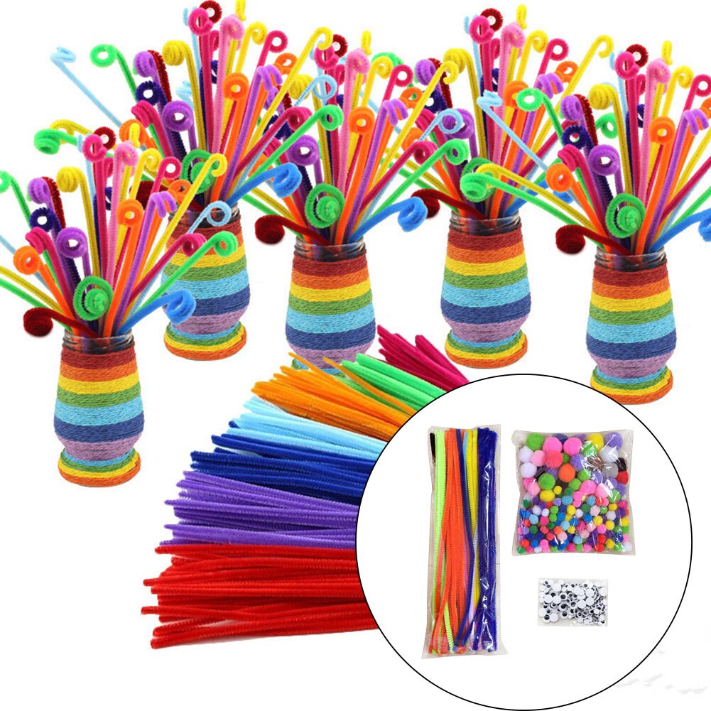 500pcs Craft Supplies Set Handmade DIY Activities School Projects Ornament Making Fuzzy Pipe Cleaners Chenille Pompoms Kids Art