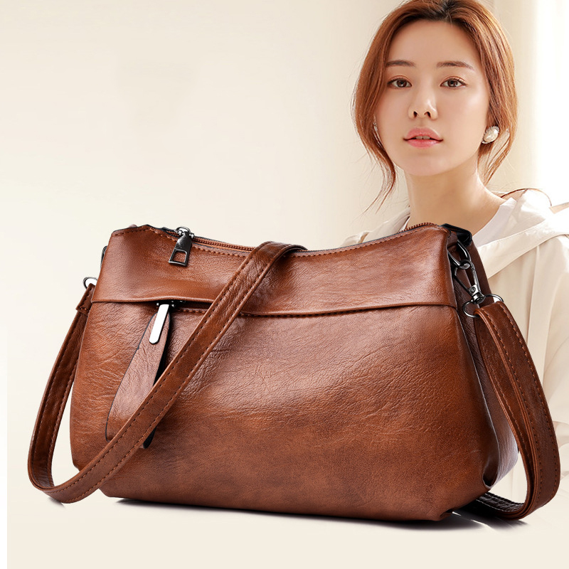 Damesschoudertas Mode-Sfeer Crossbody Messenger-Tas Voor Dames Met Grote Capaciteit, Zachte Leren Tas Voor Moederhandtas