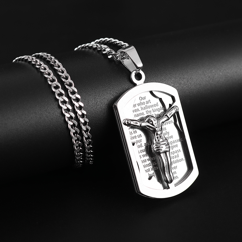 Gold Color Crucifix Image Men\\'s Pendant Christ Miami Cuban Religious Necklace for Daily Wear Jewelry Accessories: SILVER PLATED