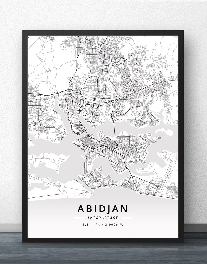 Abidjan Ivory Coast Map Poster: 60x80cm No Frame