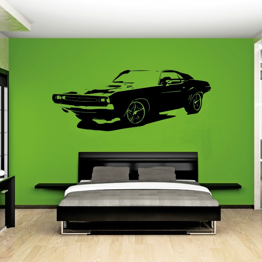 Amovible grande voiture Dodge Challenger chambre autocollant mural Art décor à la maison vinyle autocollant salon papier peint A-102
