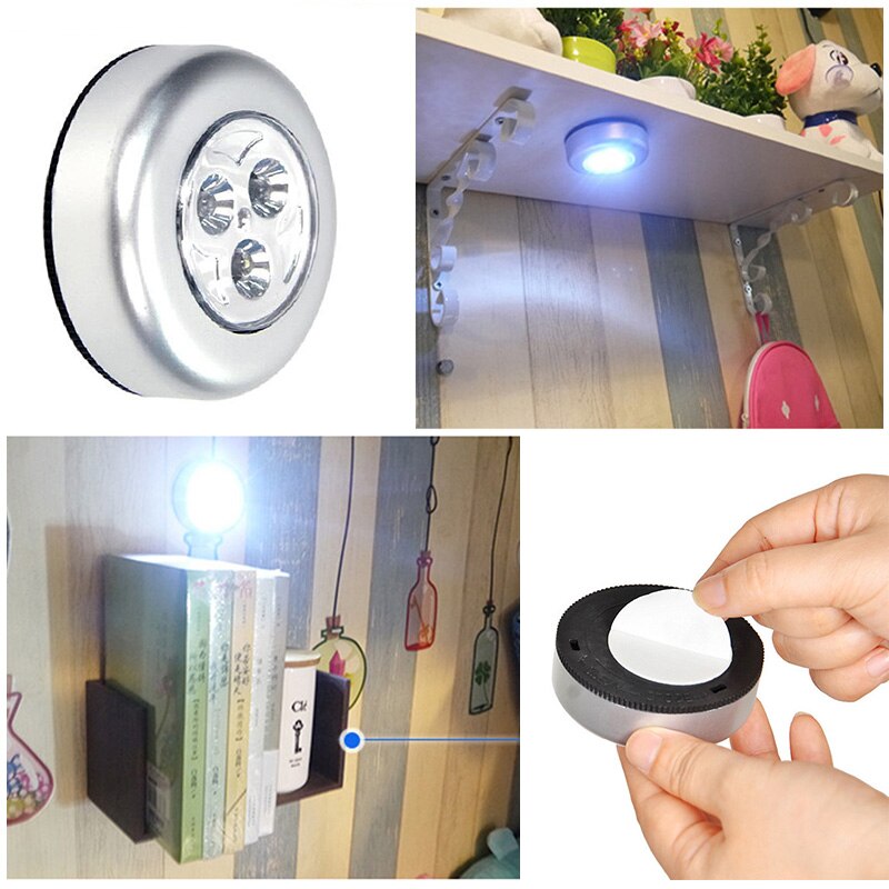 10Pcs Zelfklevende Touch Lamp 3 Led Bedlampje Keukenkast Wardorbe Verlichting Lampara Mesita Noche Emergency Lamp home Decor