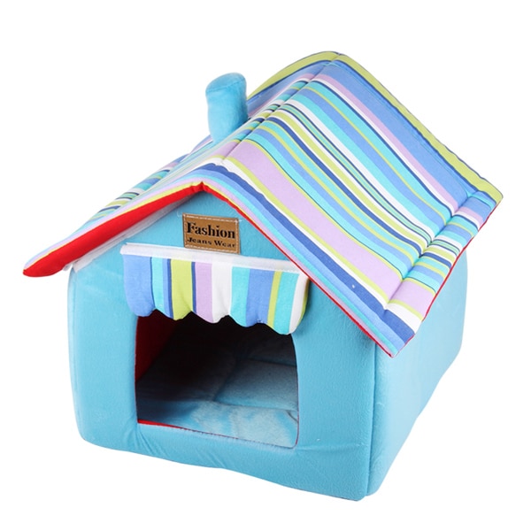 Niche pliable en forme de dessin animé | Lit pour chien, niche pour animal de compagnie, nid de chiot, niche maison pour animal de compagnie, rouge vert jaune bleu,: Bleu / S