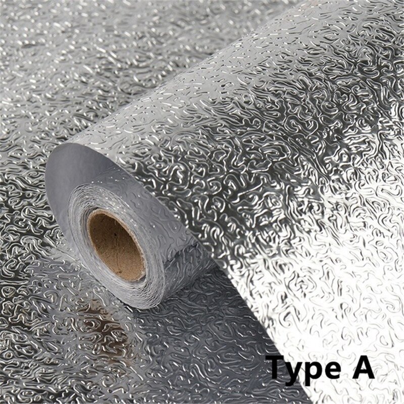 300cm Kitchen Oil-proof Waterproof Stickers Aluminum Foil Kitchen Cabinet Stove Drawer Self Adhesive Wall Sticker DIY Wallpaper: A / 40x300cm