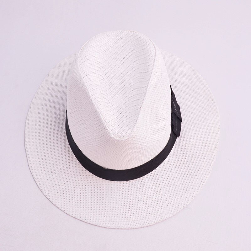 Women Men Straw Hat Summer Casual Beach Sun Panama Jazz Hat Unisex Fedora Cap With Black Ribbon: white