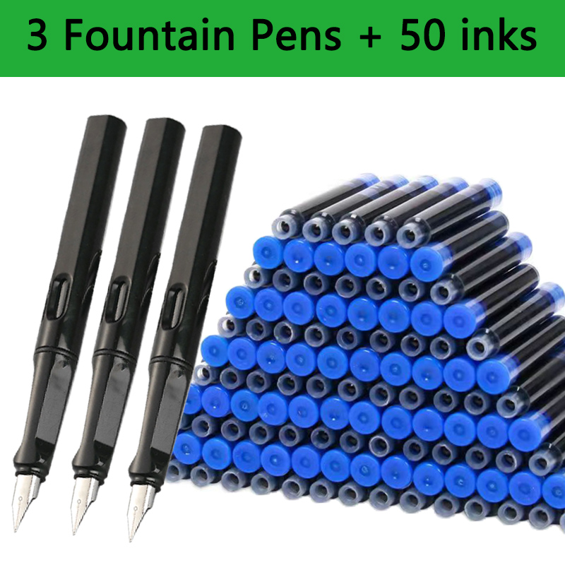 Juego de tinta reemplazable para pluma estilográfica, tinta negra/azul/roja EF, suministros escolares, papelería para escribir, caligrafía, 53 Uds.: Azul marino