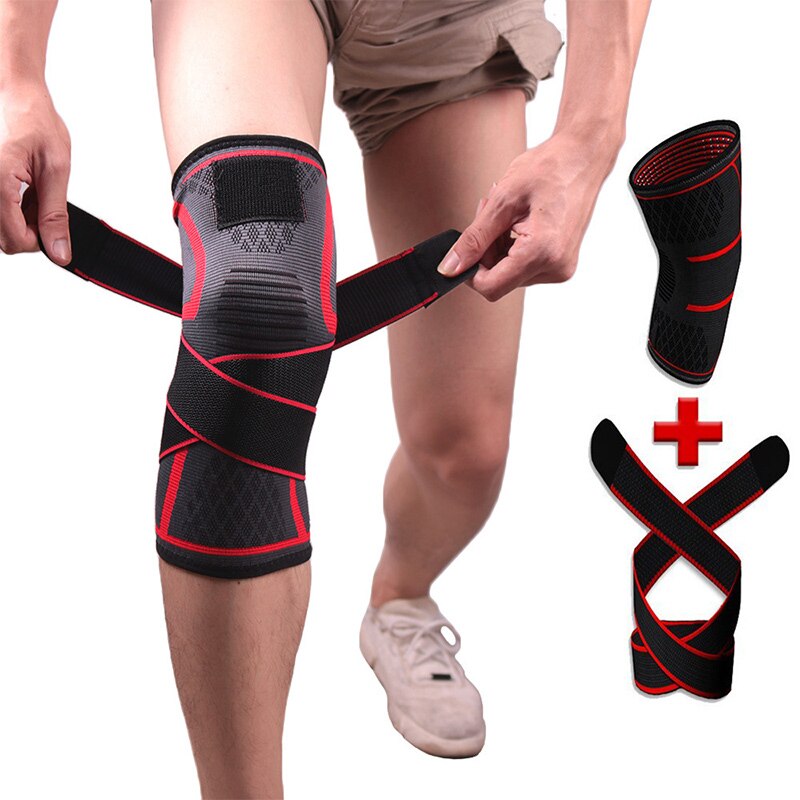 Fitness knæpuder bøjle tryk elastisk nylon knæ støtte basketball volleyball åndbar cykling bandage træning: Rød / Xl