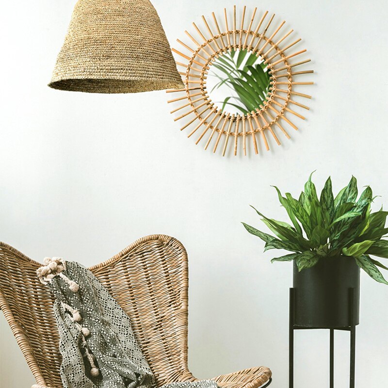 Miroir mural en rotin et osier, pour la maison, pour la salle de bain, pour la maison, pour un gain de place, décoration artistique innovante