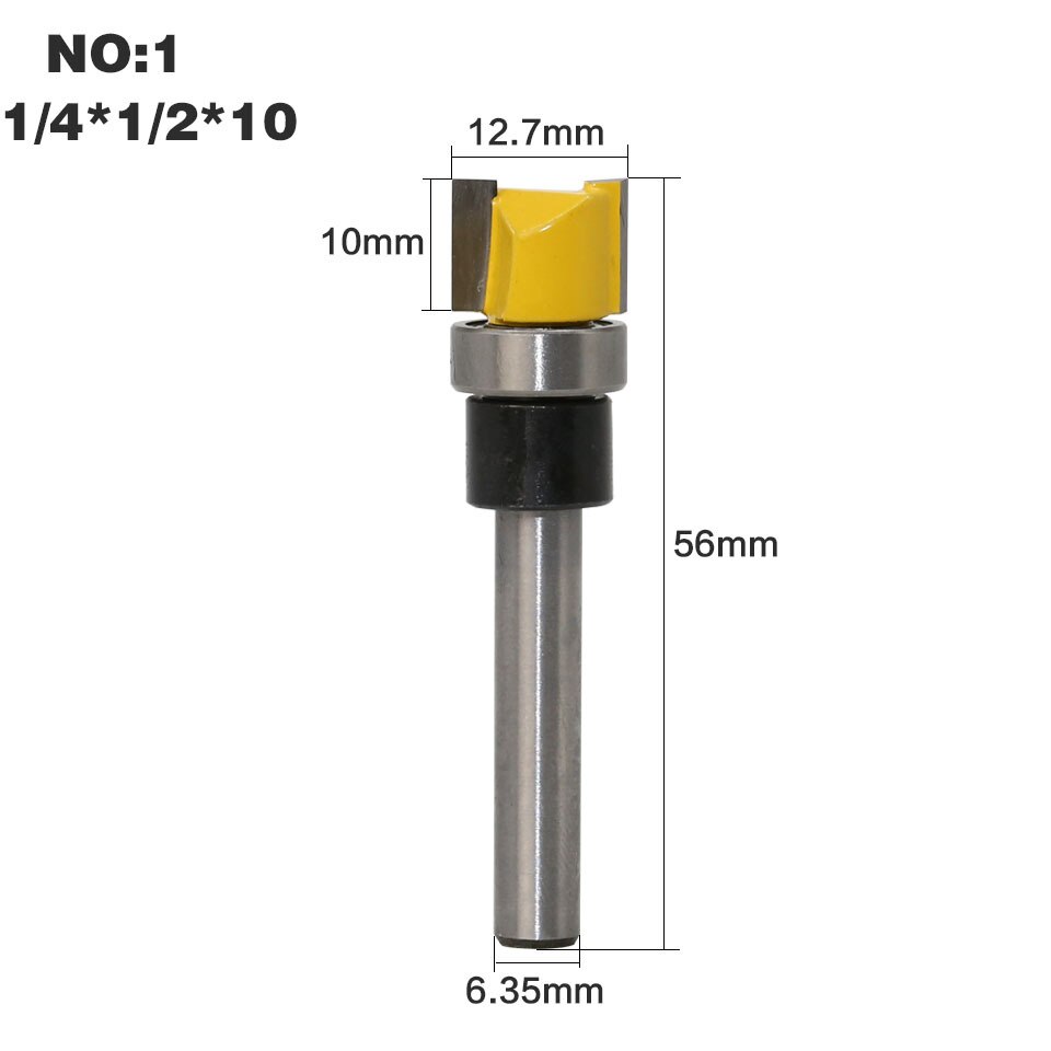 1/4" Shank Top Bearing Flush Trim Pattern Router Bit Export Woodworking Cutter Engraving Machine Trimming Wood Cutter Tool: NO1 1l4x1l2x10