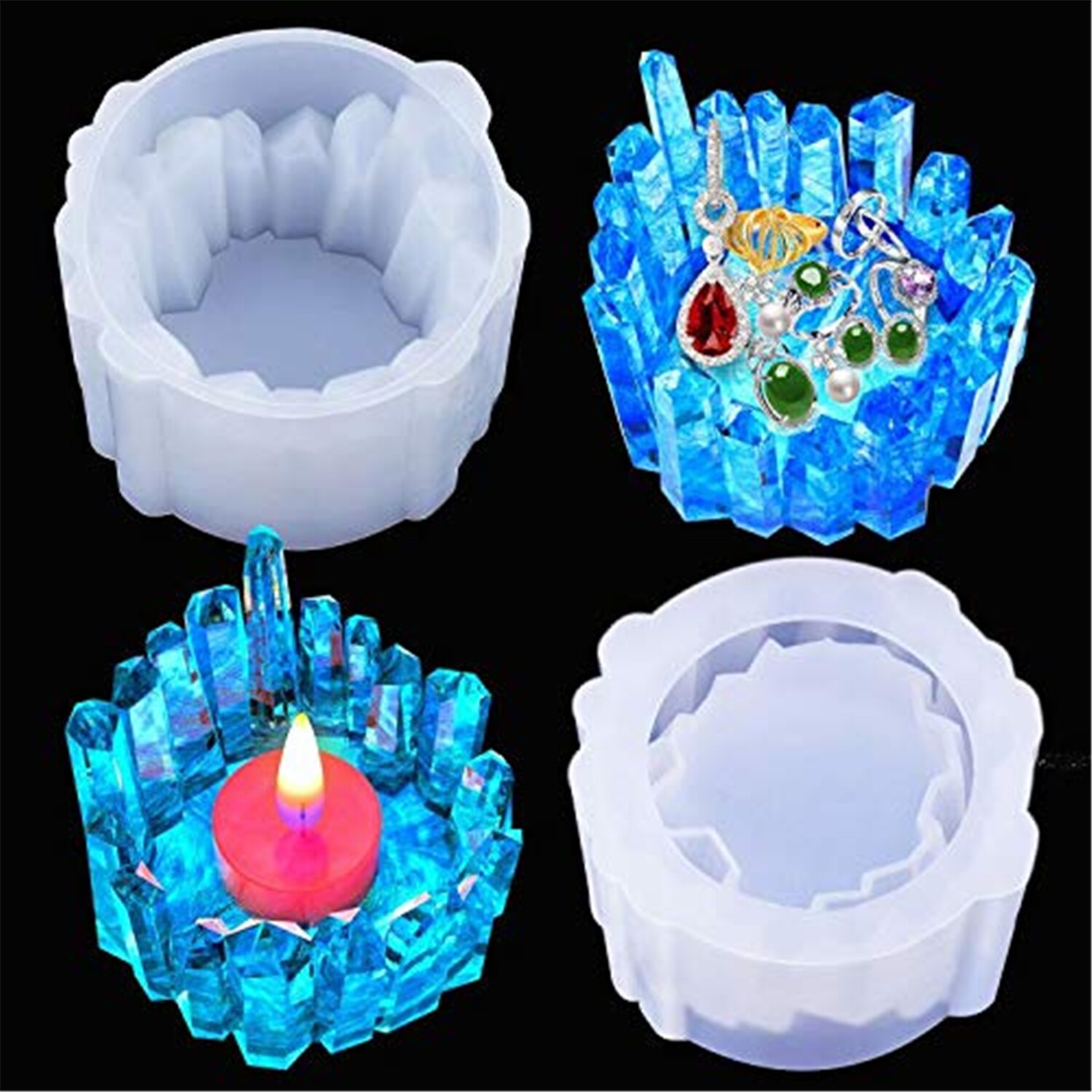 2Pcs Hars Kaars Houder Mallen, Siliconen Mallen, Kandelaar Siliconen Hars Mallen, crystal Vorm Epoxy Casting Mallen Voor Diy