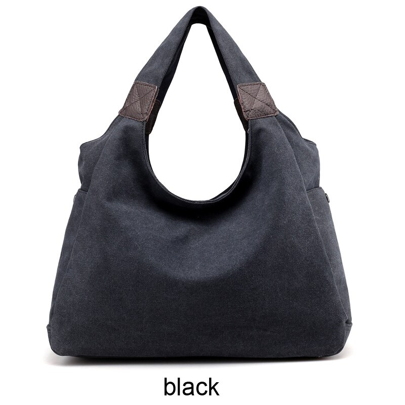 Piler grote tassen dames hobo canvas rits dames handtas handtassen merken casual schoudertas dames shopper handtassen tas: Zwart / Groot