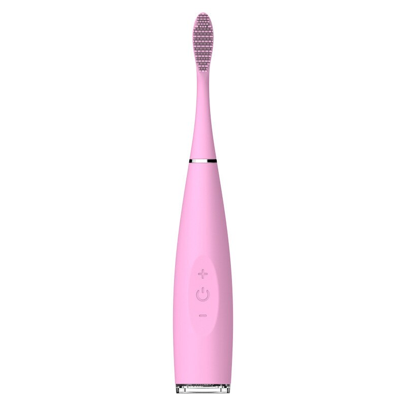 Cepillo de dientes eléctrico sónico de silicona, cepillo de dientes eléctrico de cerdas suaves, impermeable, Limpieza Profunda, cabezal de cepillo de grado alimenticio,: Pink
