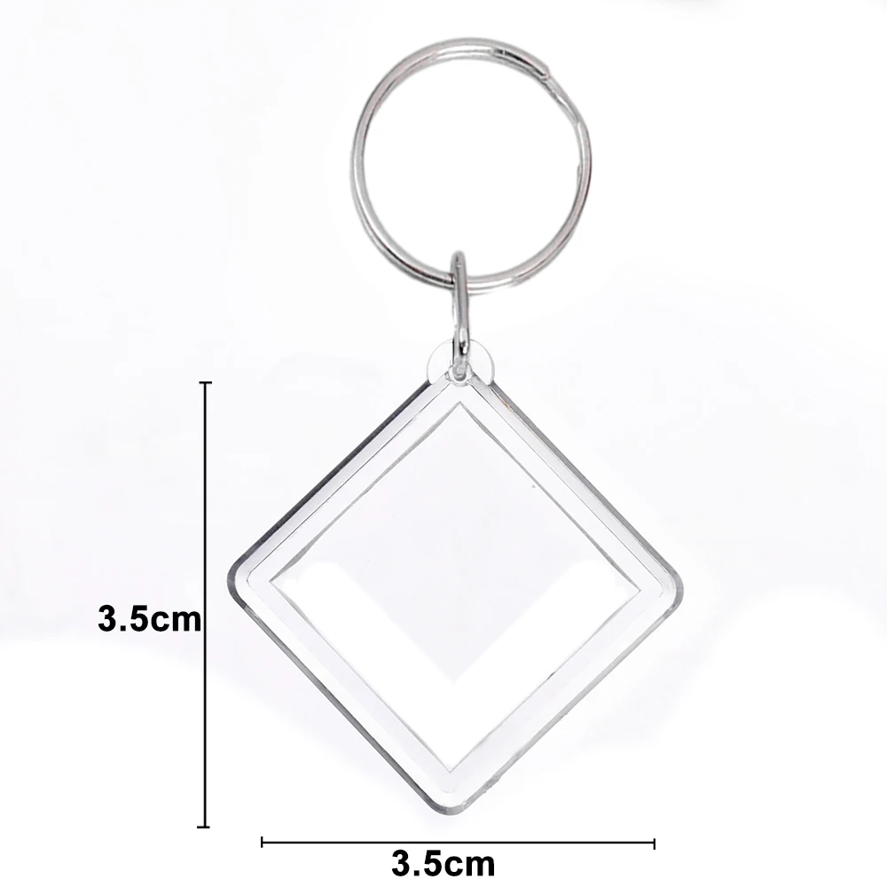 Klarer Acryl-Fotorahmen-Schlüsselanhänger, Foto-Einsatz, Schlüsselanhänger, blanko, rechteckig, DIY-Schlüsselanhänger, Bilderrahmen-Schlüsselanhänger mit geteiltem Ring: Lila / Weiß