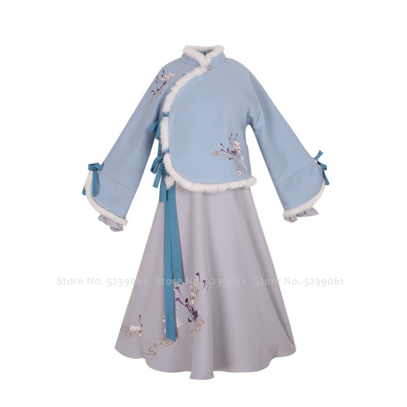 Lady Chinese Style Hanfu Sets Women Qipao Dresses Traditional Oriental Clothing Retro Warm Cheongsam Tang Suit