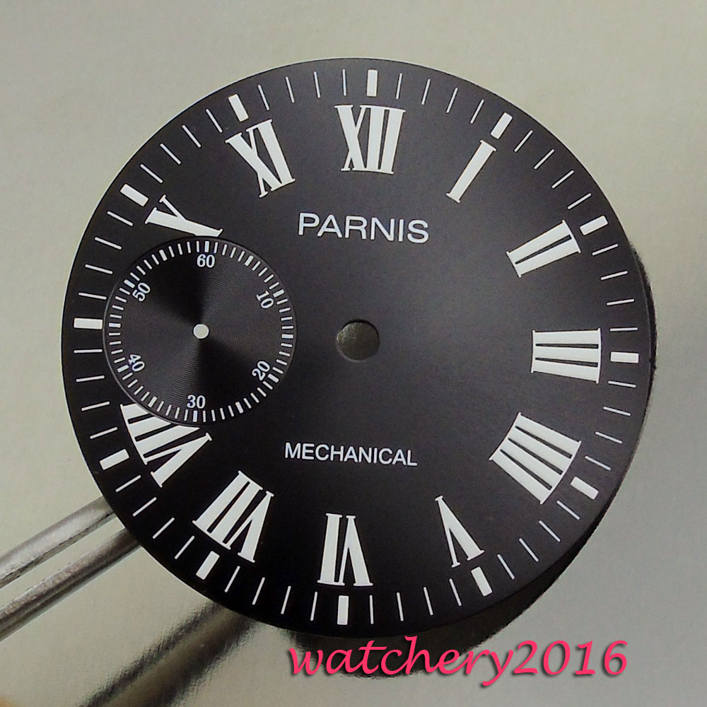 38.9mm Parnis zwarte wijzerplaat Romeinse cijfers fit 6497 beweging heren Horloge wijzerplaat