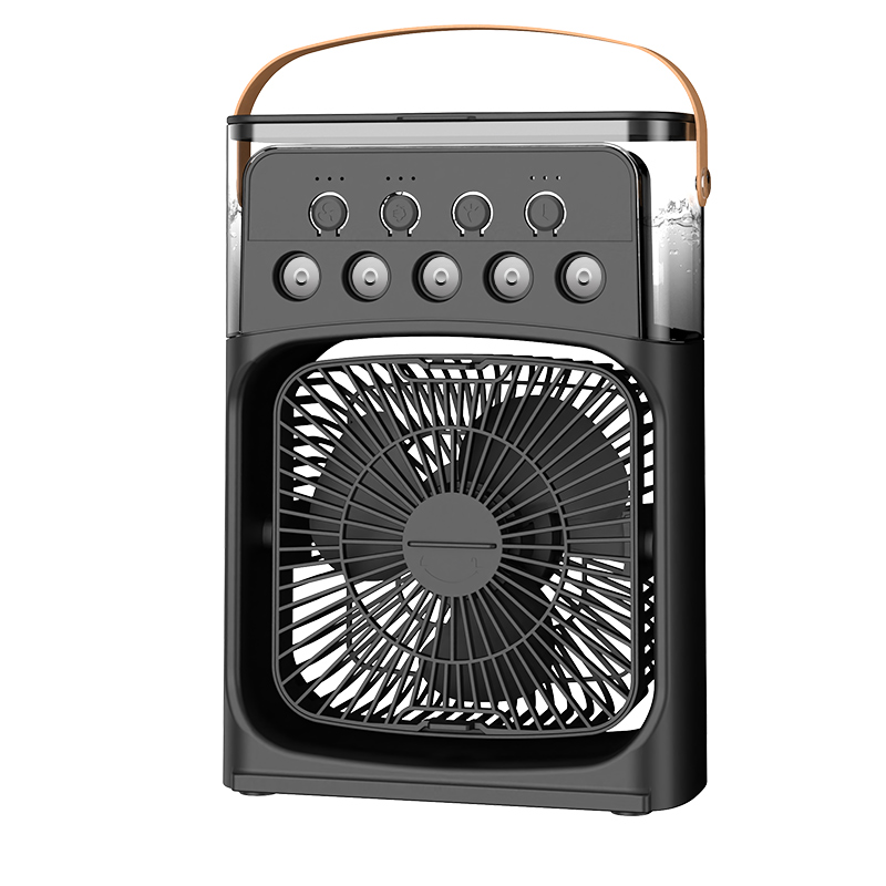 Mini humidificador portátil 3 en 1 con ventilador enfriador de aire de CA con luz LED para el hogar, oficina, dormitorio, Camping, refrigeración: Negro
