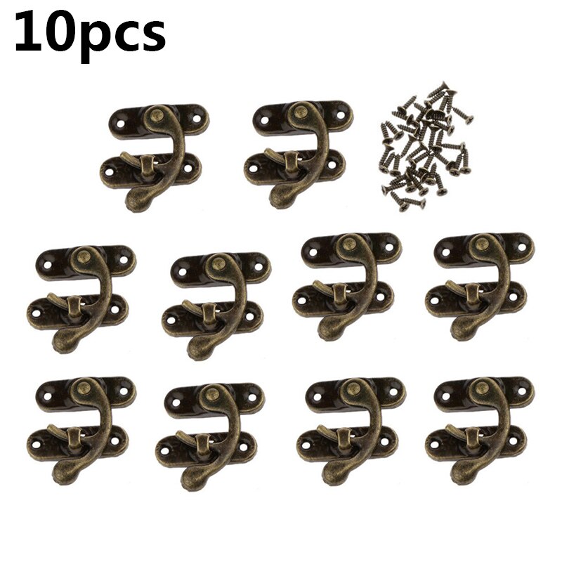 Mini Antique Bronze Wood Box Latch Clasp Lock Fixing Screw Right Hook Set Home Door Hardware Accessories