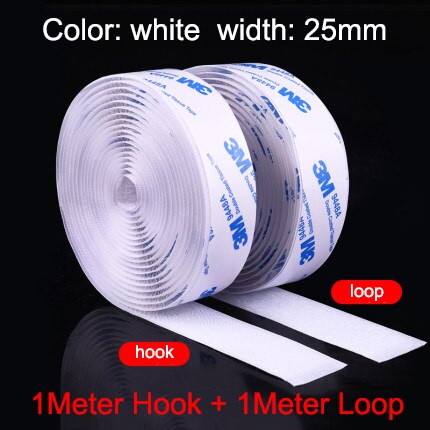 20/25/30/50/100mm 3M Velcro for Carpet Hook Loop Fastener Self Adhesive Tape Sewing Cloth Strap Roll Strong Sheet Auto Sticker: 25mm white