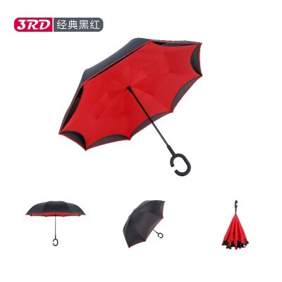 Vindtæt omvendt foldning dobbeltlag omvendt chuva paraply selv stå ud og ud regn beskyttelse c-krog hænder til bil: Orange