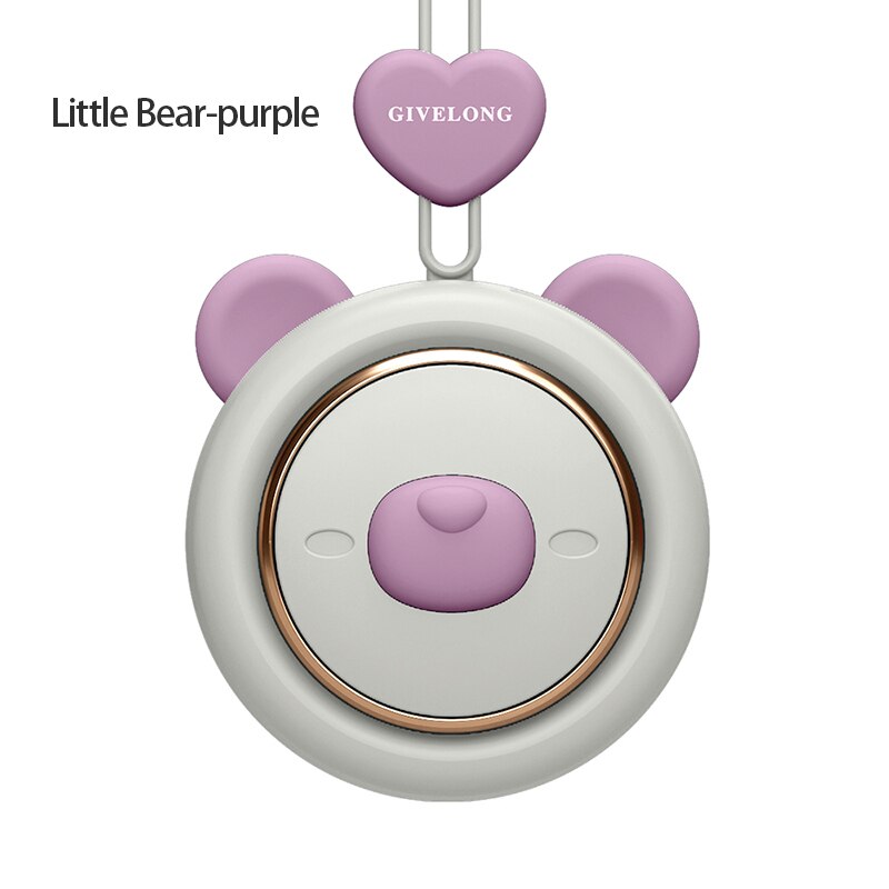 2021 nowy 1PC mini bezłopatkowy opaska na szyję wentylator bezprzewodowy słodkie zwierzątko wiszące liny przenośne wentylatory ładowania USB 3rd koła zębate prędkości wentylować: niedźwiedź purpurowy