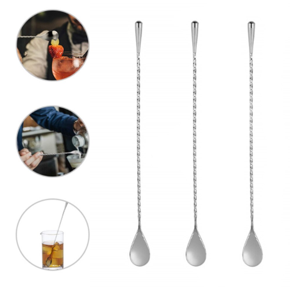 Cocktail Mengen stok Rvs Lange Steel Lepel Prachtige antislip Twisted Handvat Mengen Gelaagdheid Tool voor Bar Barman drank Koffie(Spoon-Zilver