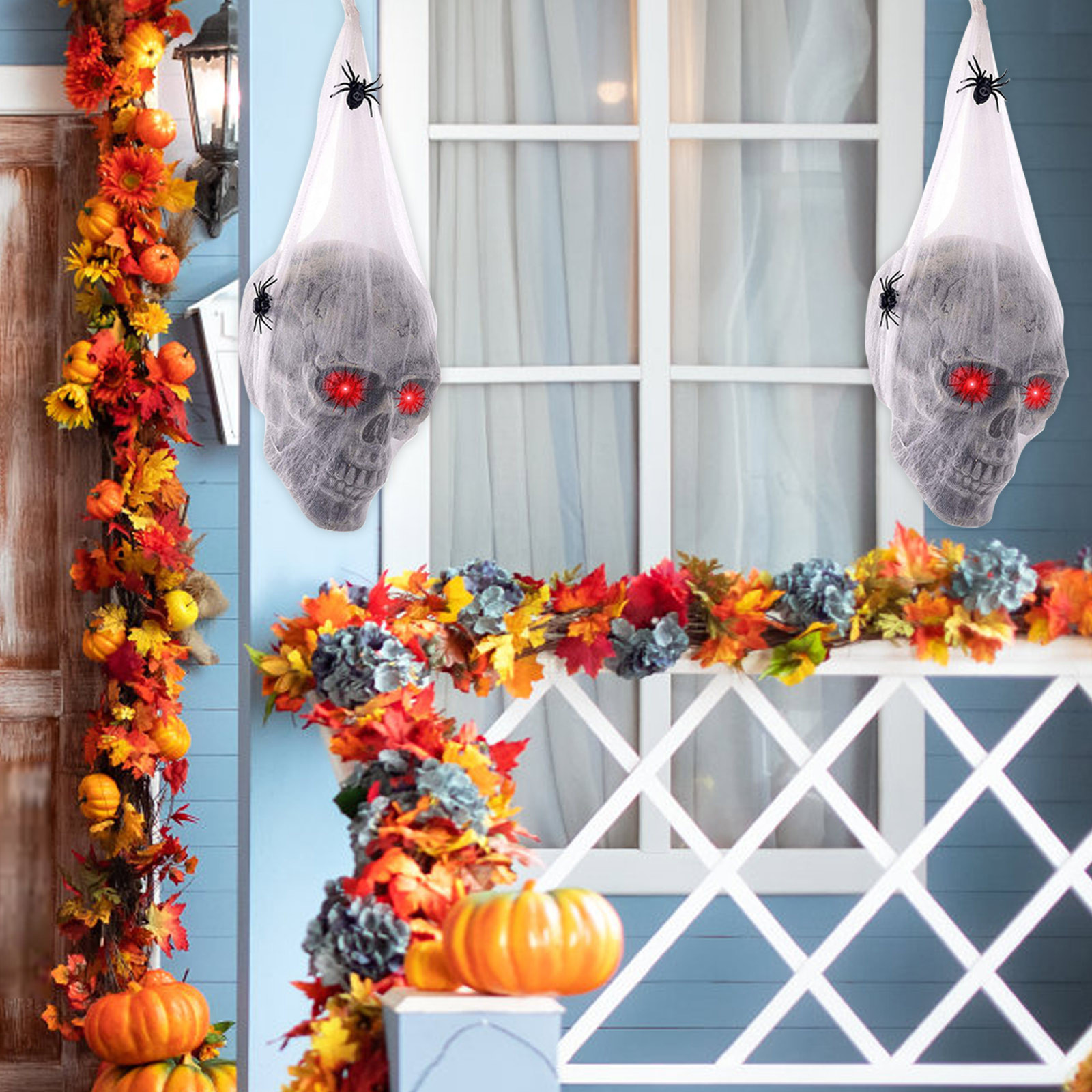 Simulado assustador quintal decoração horror brilhante som-controle crânio prop halloween atmosfera aterrorizante decoração suprimentos