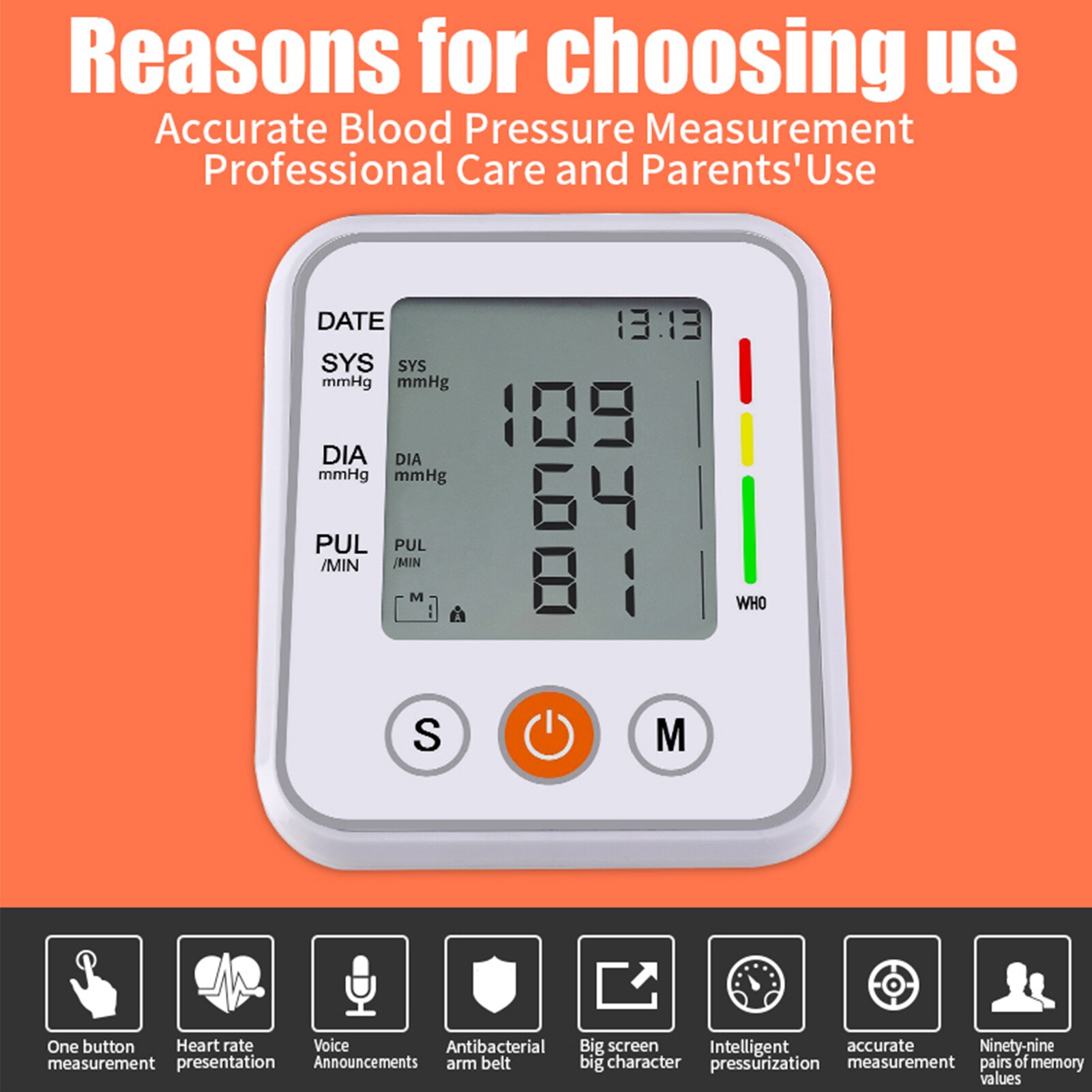 Portable Home Arm Band Sphygmomanometer Blood Pressure Monitor Tonometer Accurate Measurement Blood Pressure Voice Broadcast