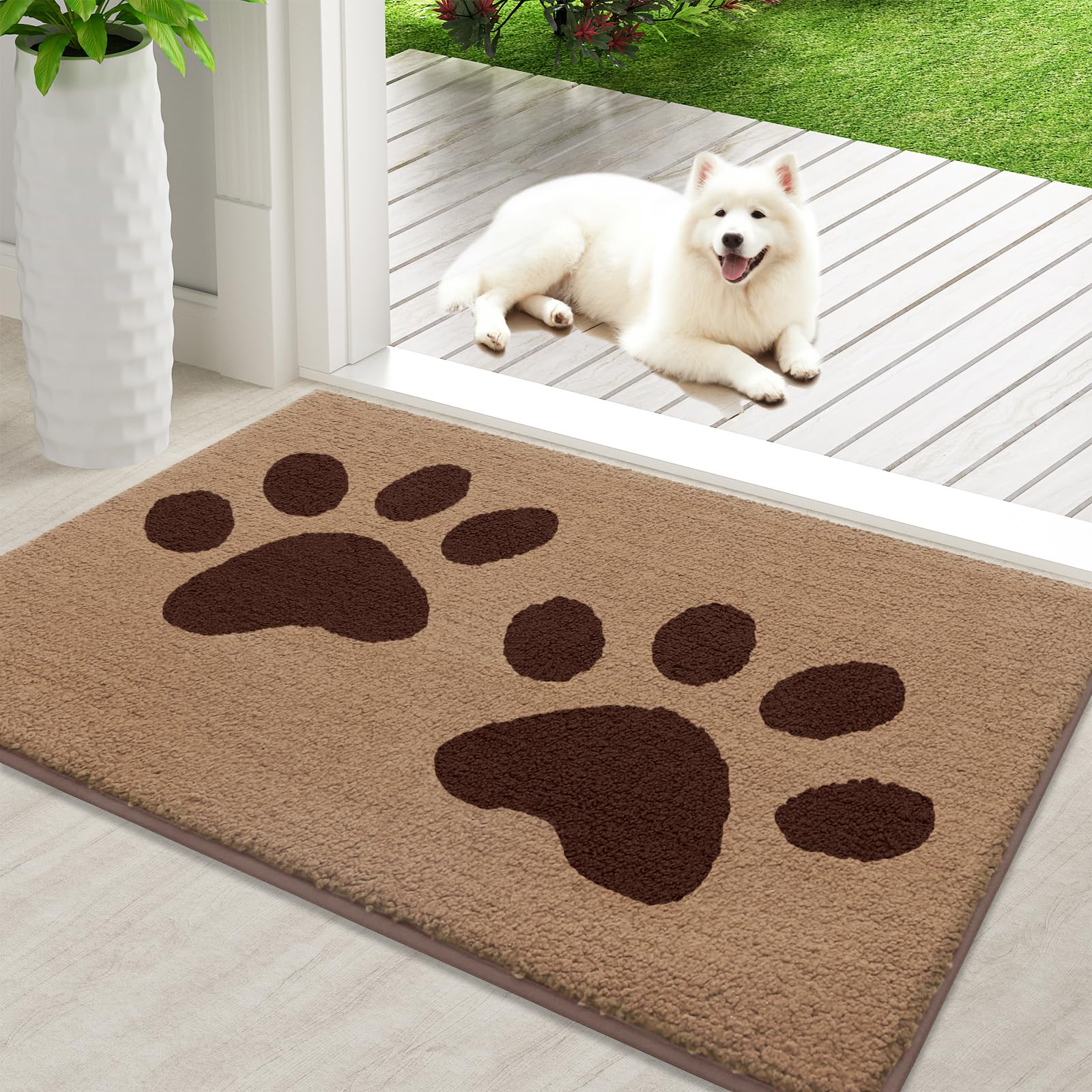 Hapihappy-alfombrilla para puerta de entrada para perro, absorbente, resistente a la suciedad, lavable, para puerta delantera y trasera, antideslizante, duradera para el hogar: 800mm x 800mm / YELLOW