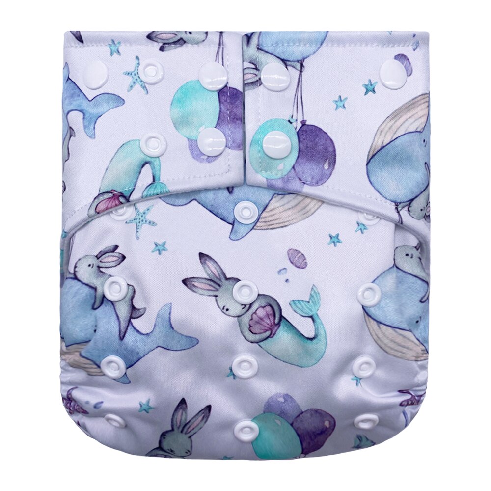 Goodbum Waves Printed Washable Adjustable Double Gusset Square Cloth Nappy For Baby Diaper: D33